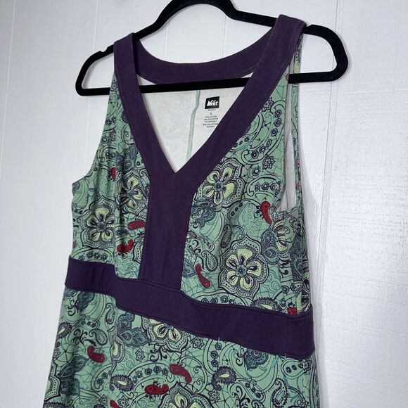 REI Co-op Women’s Paisley Athletic Dress Green Purple Size Large - Picture 3 of 4